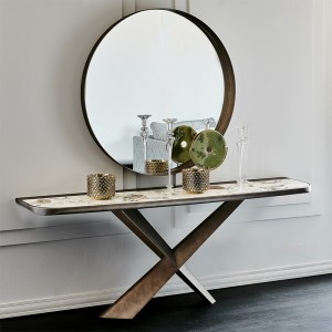 Italian X Shaped Stainless Steel Base modern luxury Console Cabinet Stone Marble Top Console Table with mirror